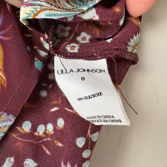 Ulla Johnson Blouse Dara Floral Ruffle Neck Long Puff Sleeve Top Red Size 8 - Picture 8 of 8